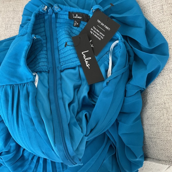 Lulus Jolette Blue Pleated Knot-Front A-Line Skirt Chiffon Maxi Dress NWT Small - Picture 10 of 15